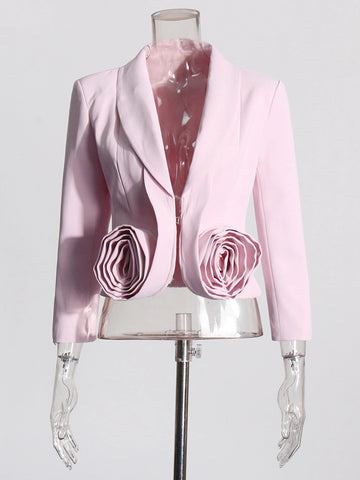 Ensemble 2 pièces rose blazer bomber à col en V profond avec jupe plissée