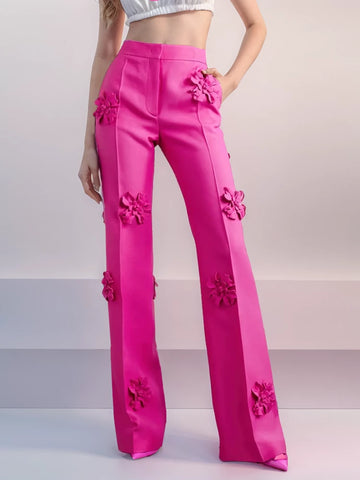 Wide Leg Trouser Minimalist High Waist Patchwork Appliques Pants