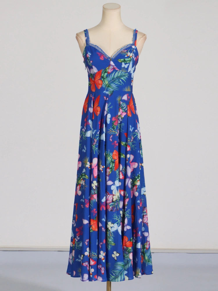 Strapless Printing Hem Slit Maxi Dresses