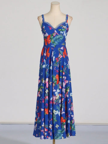 Strapless Printing Hem Slit Maxi Dresses