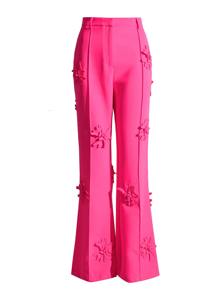 Wide Leg Trouser Minimalist High Waist Patchwork Appliques Pants