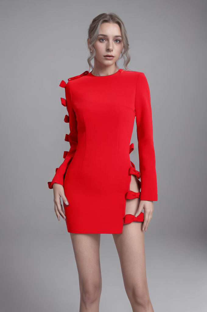 Hollow Out Bodycon Bowknot Mini Dress