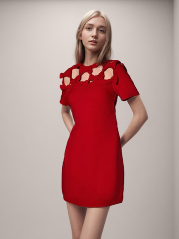 Bow Hollow Out Mini Dresses Red