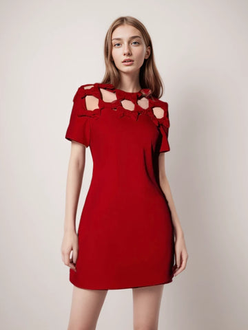 Bow Hollow Out Mini Dresses Red