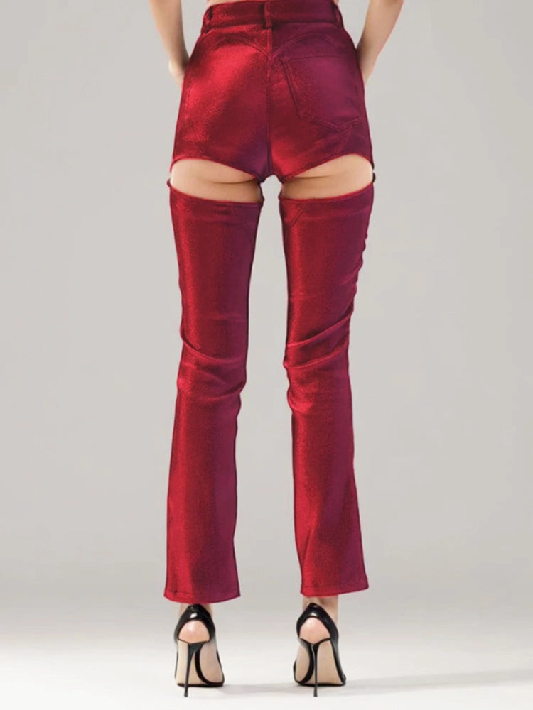 Pantalon slim taille haute ajouré