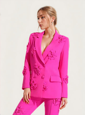 Floral Notched Collar Slim Blazer