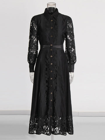 Embroidery Hollow Latern Sleeve Maxi Dress