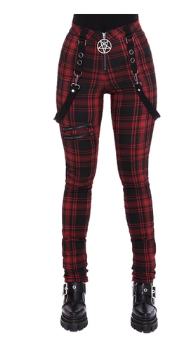 High Waist Plaid Joggers With Chain