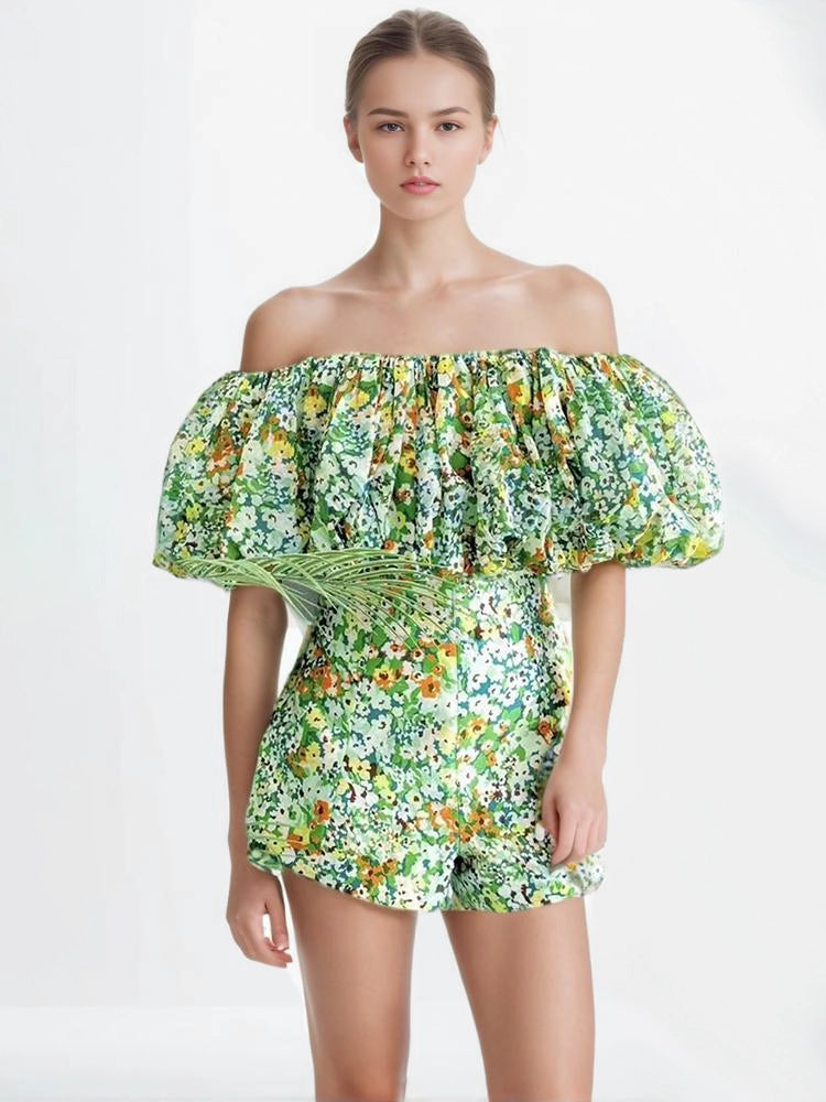 One Shoulder Strapless Printing Two Piece Set