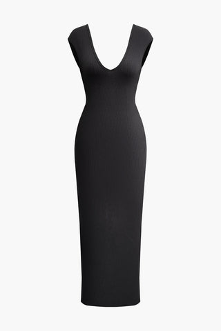 Zipper Back V-neck Backless Sleeveless Maxi Dress