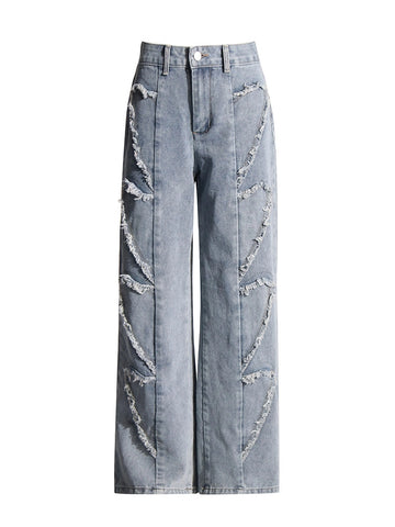 Pantalon en jean ample à bords droits cousus