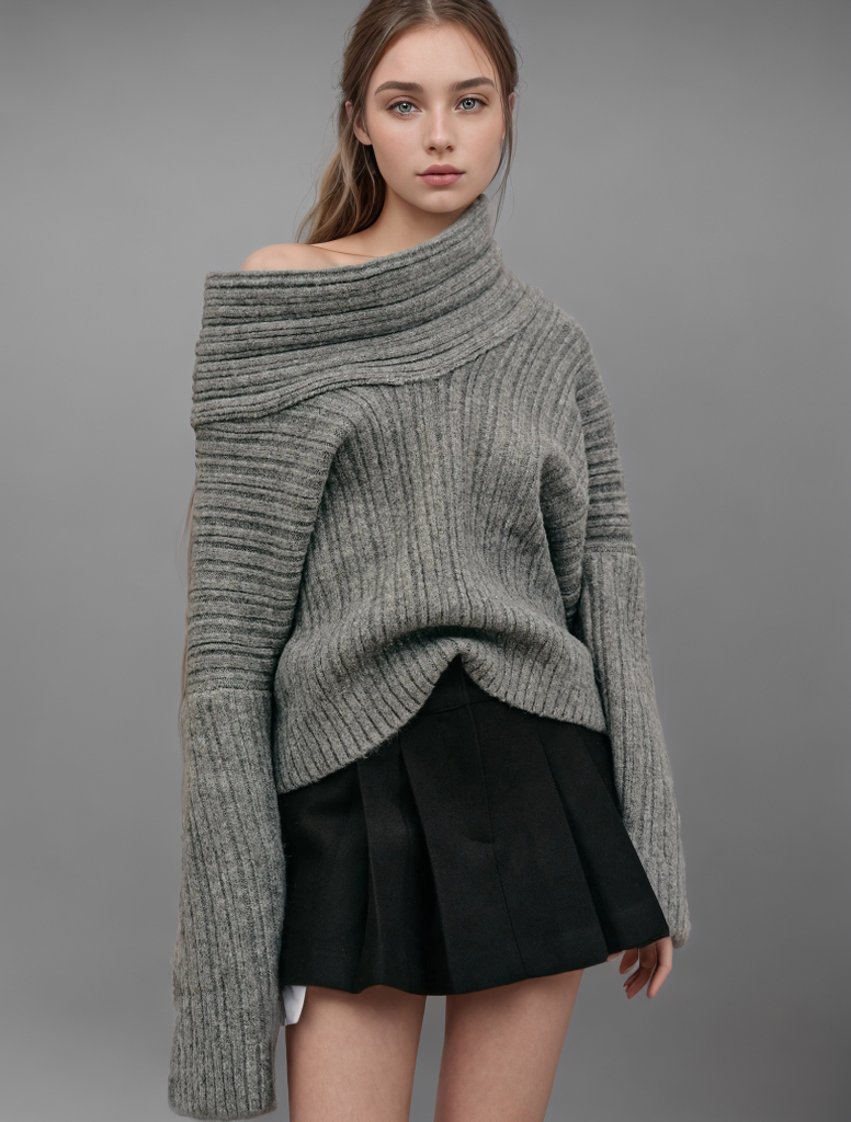 Pullover mit diagonalem Kragen