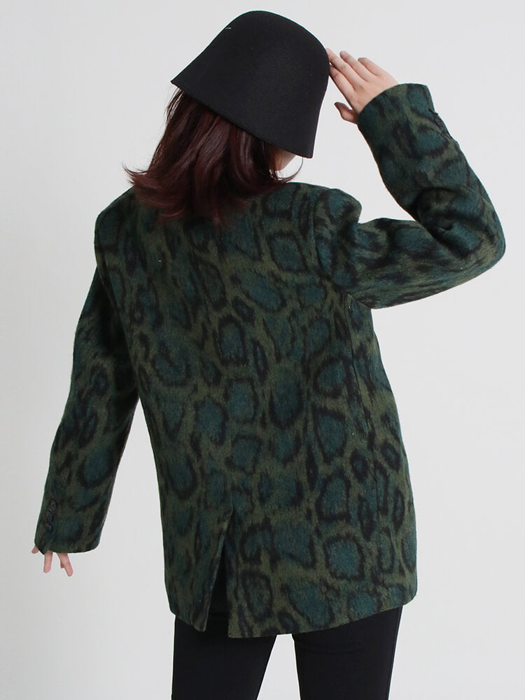 Green Blazers For Notched Long Sleeve Patchwork Pocket Autumn