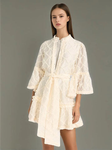 Flare Sleeve Lace Sheer Mini Dresses