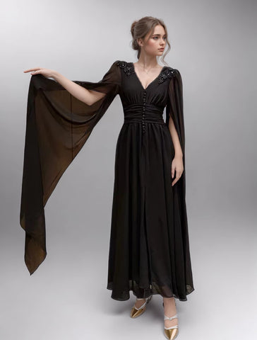 Elegant V Neck Split Slim Pleated Dress