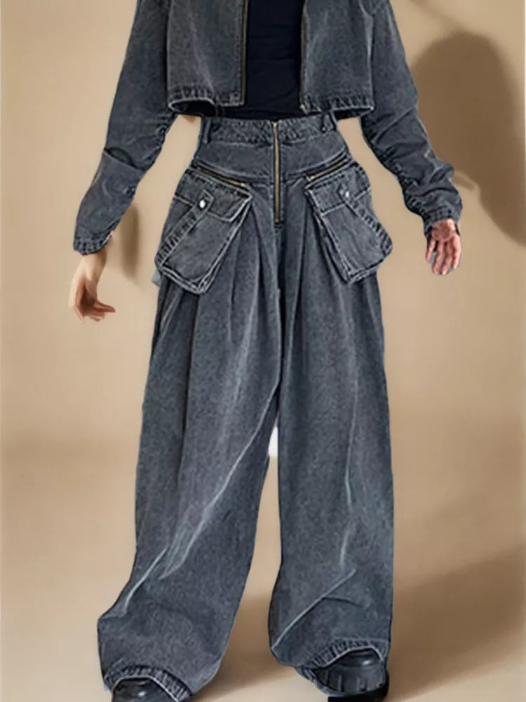 Pantalon en jean vintage taille haute pour l'automne