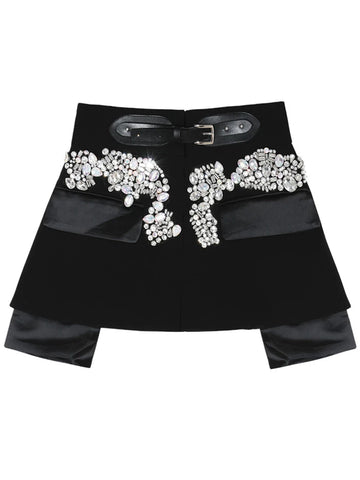 Designer Belt Patchwork Diamonds Mini Skirt