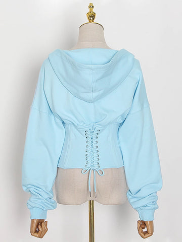 Free Shipping Patchwork Drawstring Slim Sweatshirt