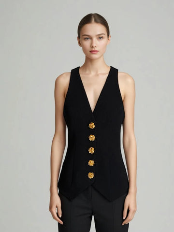 V Neck Metal Buckle Vest