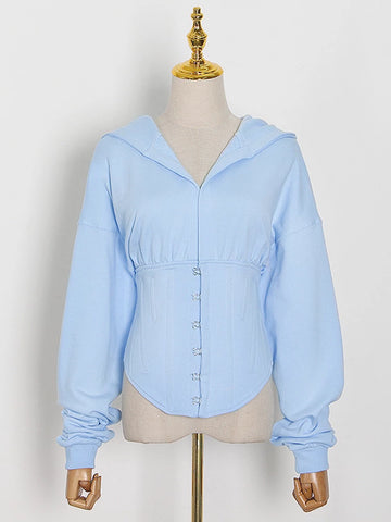 Free Shipping Patchwork Drawstring Slim Sweatshirt