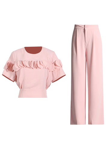 Round Neck Short Sleeve Patchwork Two Piece Set