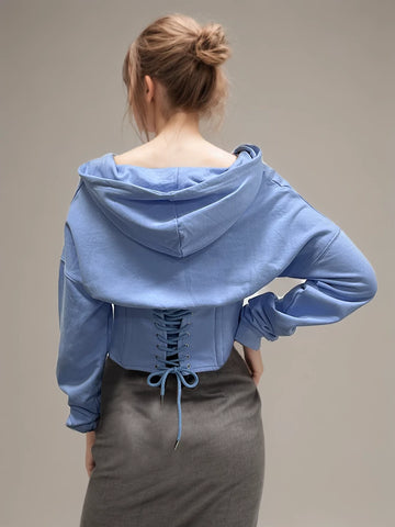Free Shipping Patchwork Drawstring Slim Sweatshirt