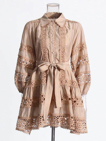 Embroidered Hollow Long Sleeve Mini Dress