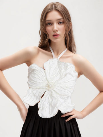 Pearl Flower Bra Tie Up Tank Top Vest