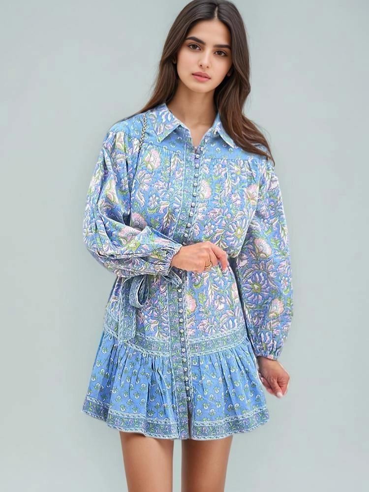 Printed Latern Sleeve Mini Dress