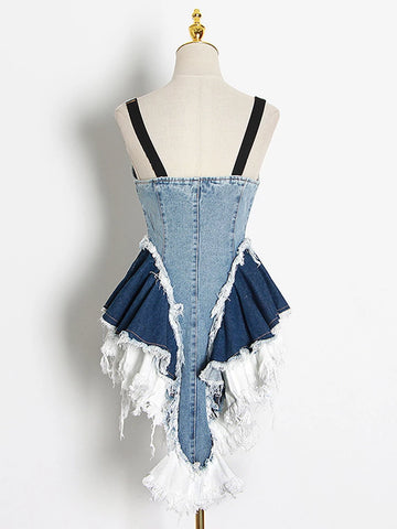 Patchwork Denim Sexy Vests For Sleeveless