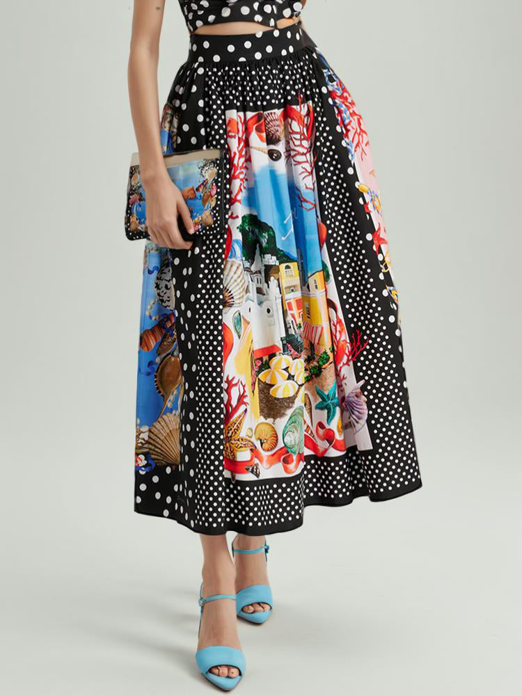 Printed High Waist Slimming A Line Skirt