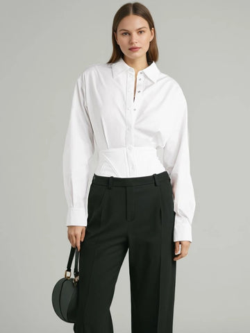 Polo Collar Long Sleeve Bodysuit White Shirt