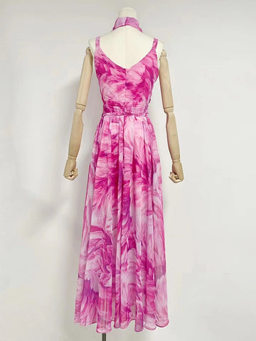Robe longue sans bretelles à imprimé col en V