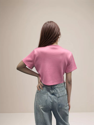 Kurzes T-Shirt mit Patchwork-Diamanten