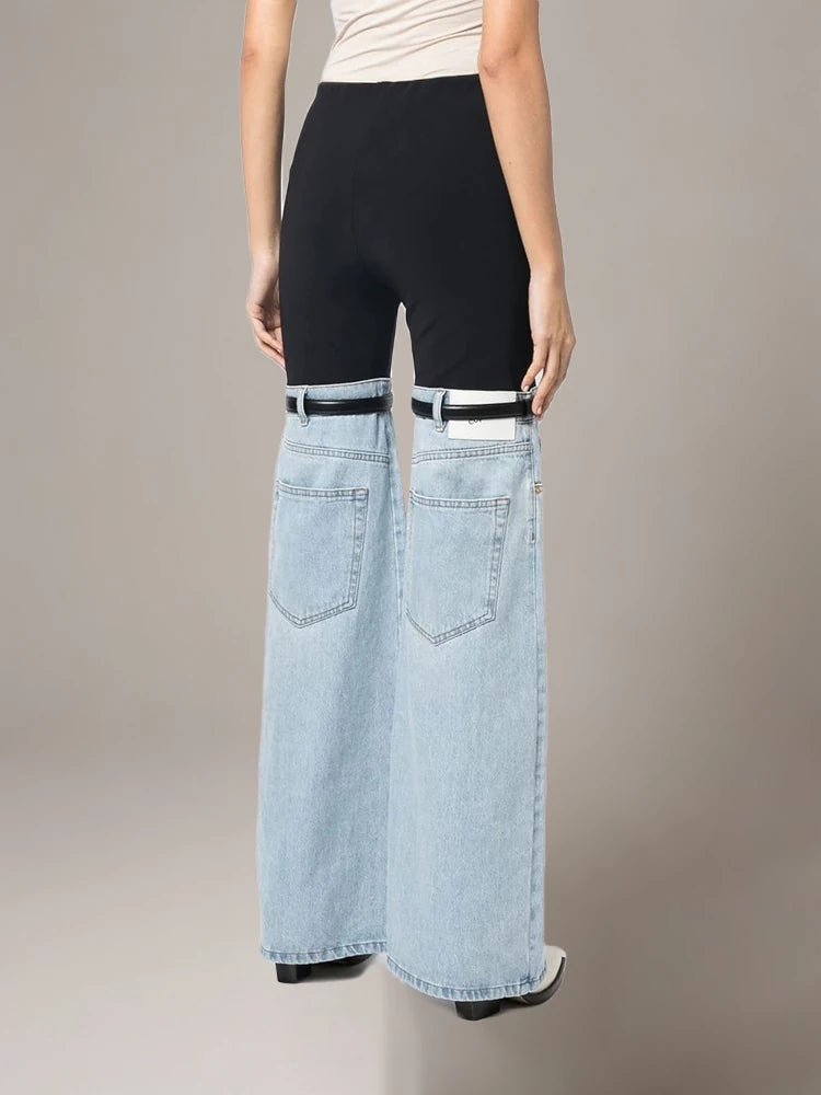 Cotton And Jeans Patchwork Belts Pants