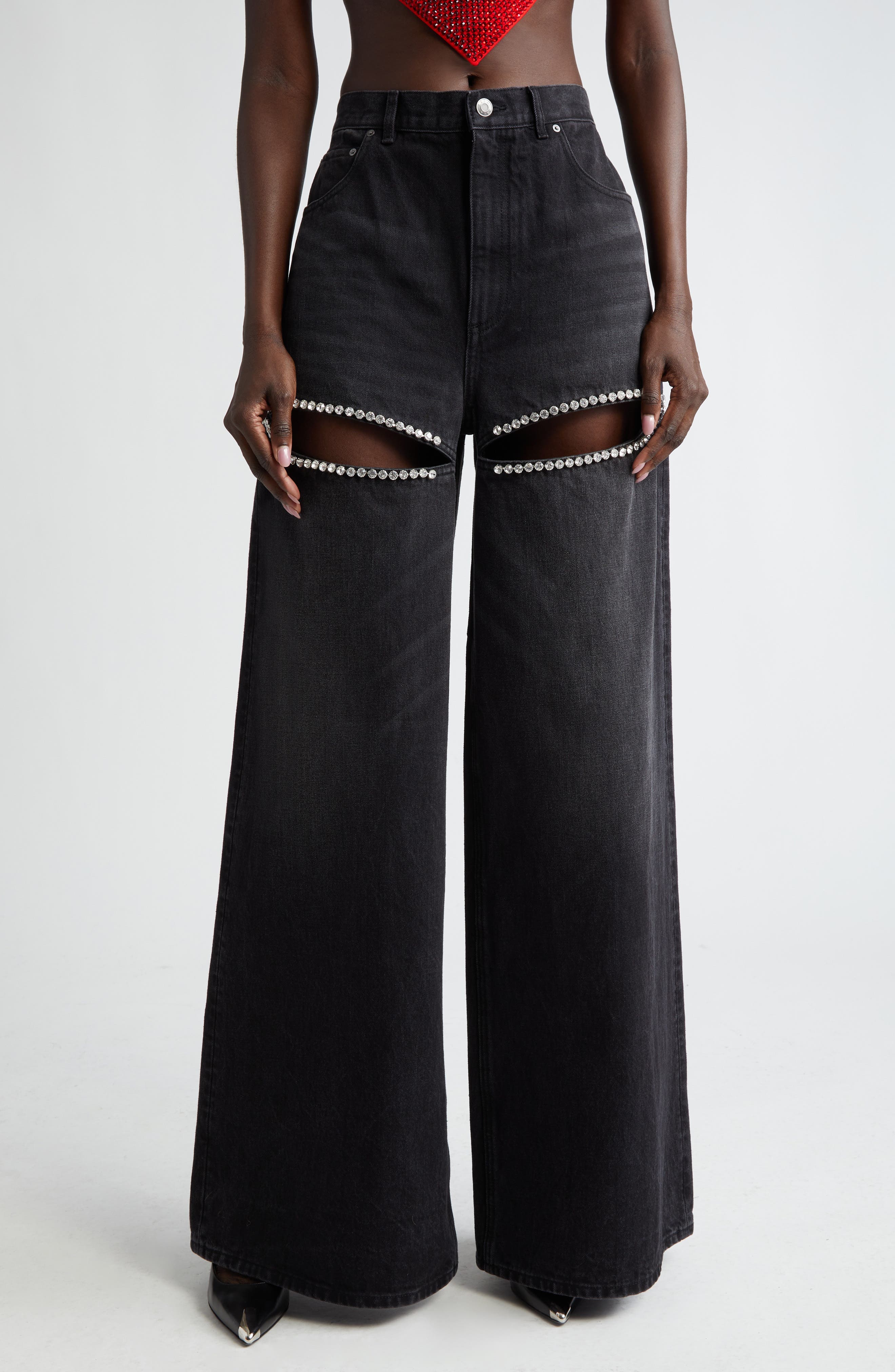 Crystal Cut-Out Straight Jeans