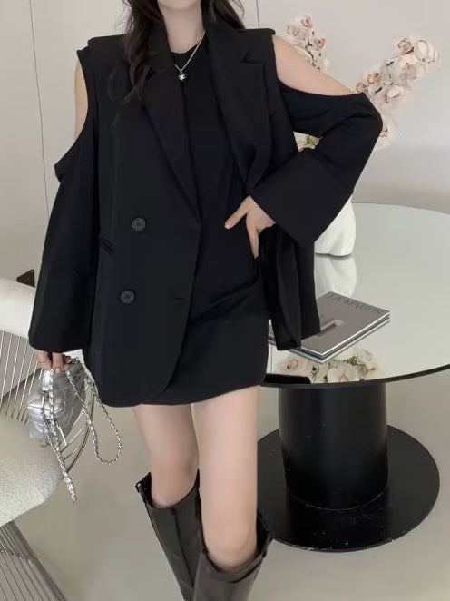 Lockere Weste, Jacke und T-Shirt, zweiteiliges Set