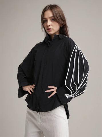 Straight Patchwork Striped Shirt