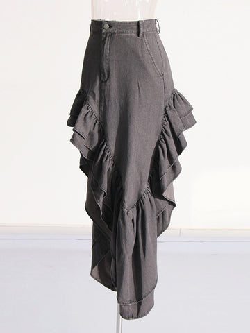 Irregular Ruffled Hem Pleated Skirt