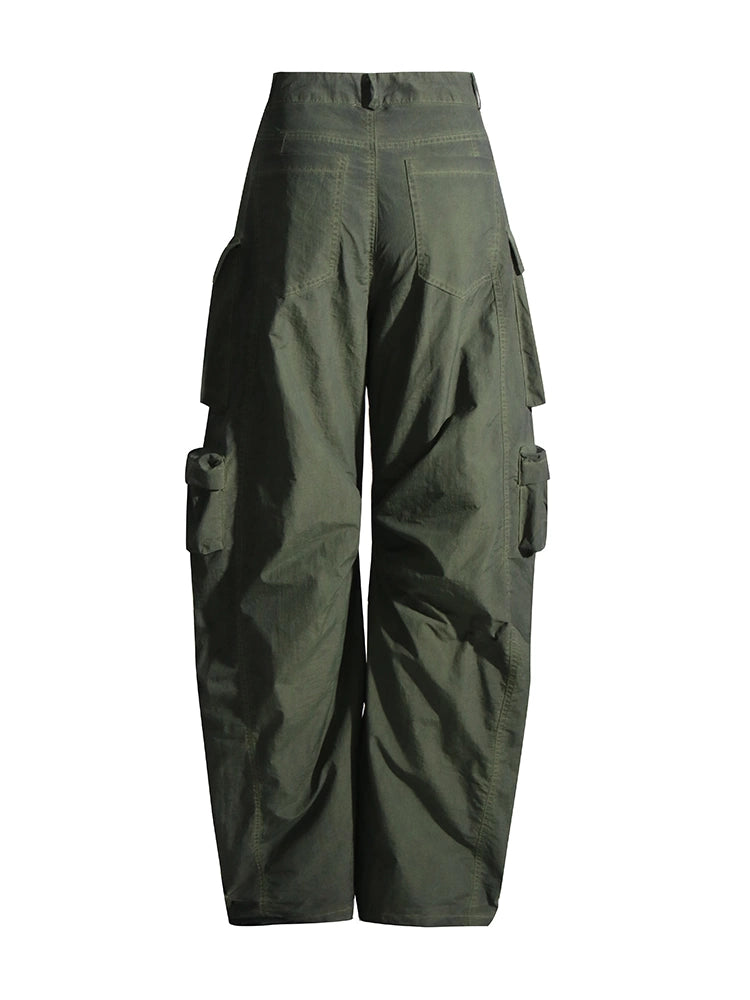 Pantalon cargo taille haute à poches rétro épissées