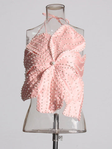 Pearl Flower Bra Tie Up Tank Top Vest