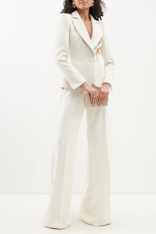 Embroidered Single-Breasted Ruffled Suit