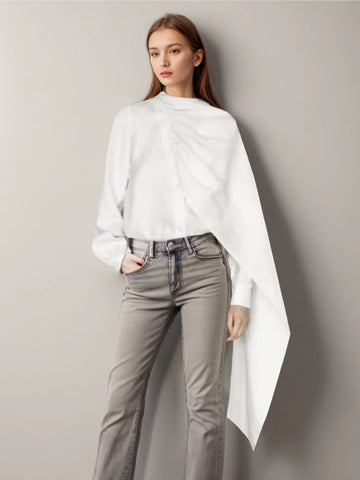 Scarf Design Irregular Long Sleeve Shirt