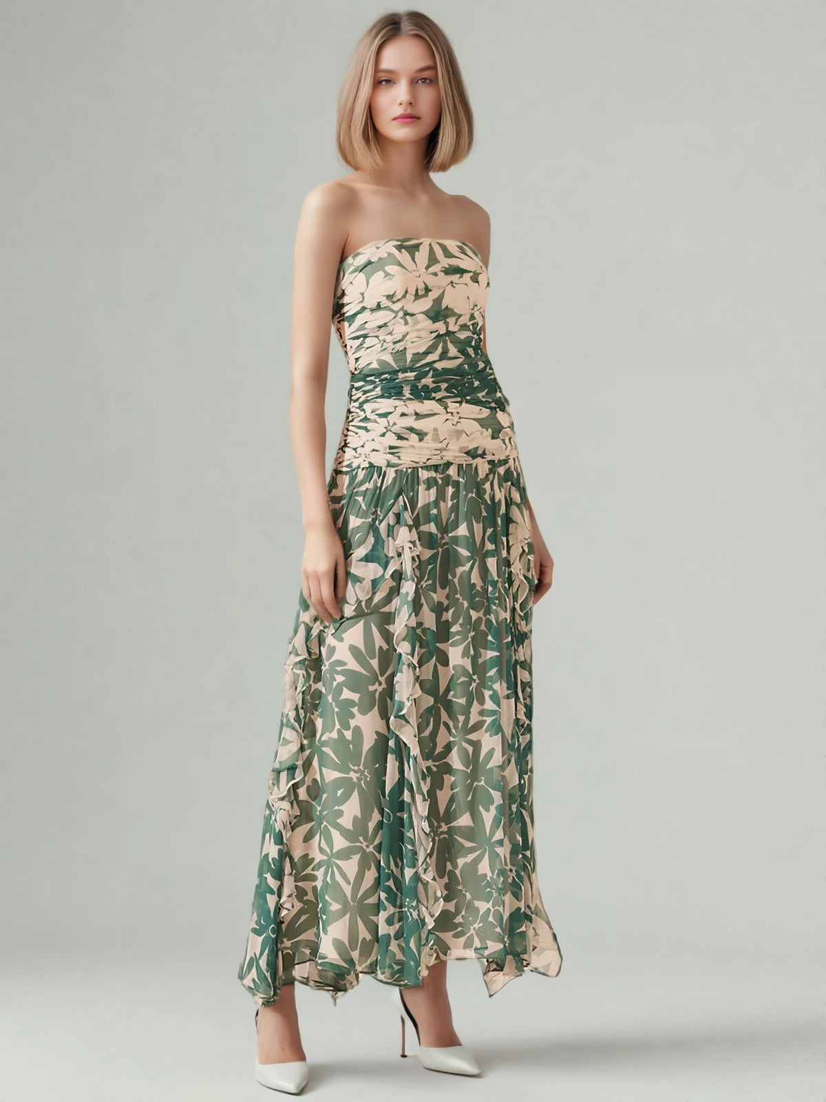 Green Strapless Printing Dresses