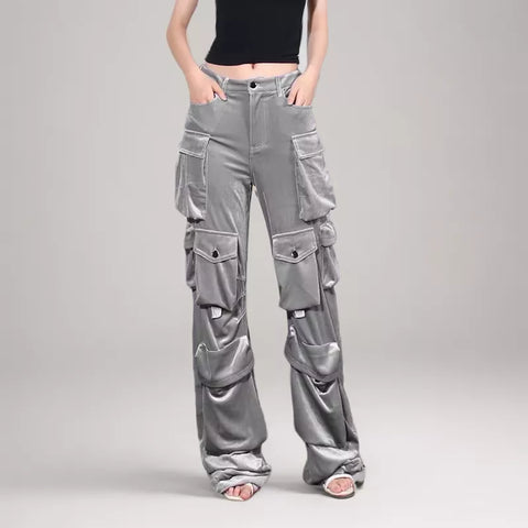 Pantalon cargo à poches pour pantalon taille haute en velours épissé