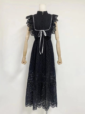 Embroidered Hollow Lace Maxi Dress