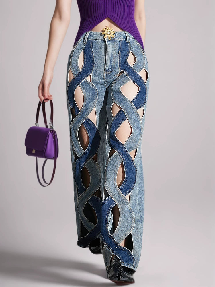 Folds Heart Serpentine Wide Leg Jeans Pants