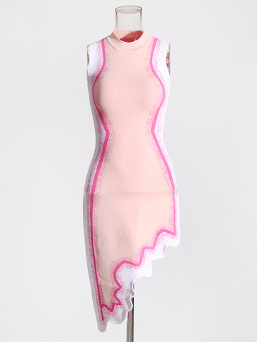 Gradient Irregular Wave Hem Knitted Dress