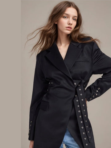 Lace Up Slimming V neck Blazer Coat