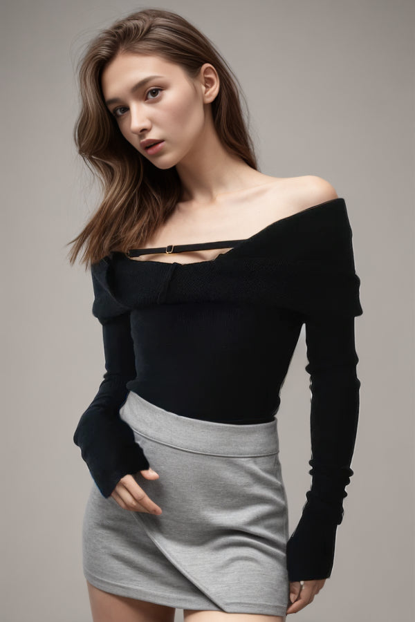 Knitting Slash Neck Knitting Sweater For Long Sleeve